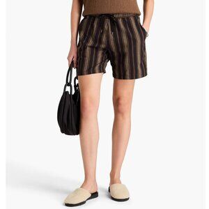 NWT JAMES PERSE Black & Brown Striped Cotton-Linen Drawstring Shorts Size 2/M